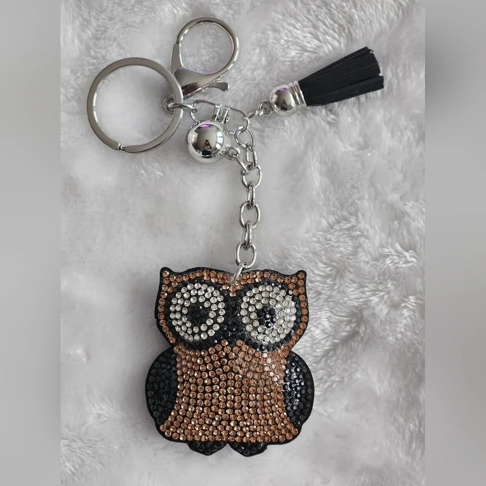 Sparkling Owl Keychain with Rhinestones Bag Charm